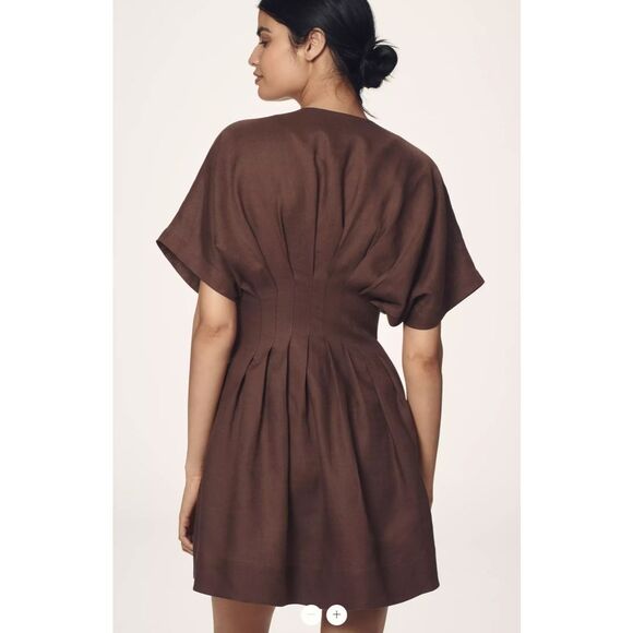New Anthropologie The Tobie Button-Front Pleated Shirt Dress by Exquise: Linen s - Picture 4 of 8